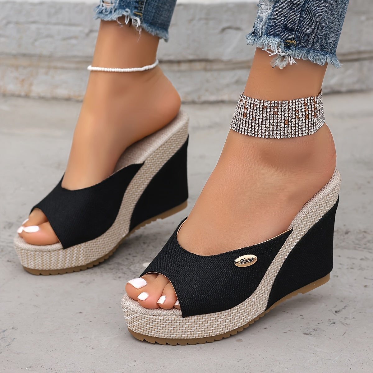 Zeppe Espadrillas Nere con Dettaglio Fibbia – Punta Aperta ZGS
