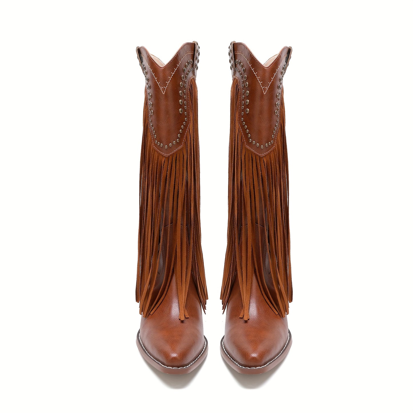 Stivale texano vintage con frange – punta tonda e zip