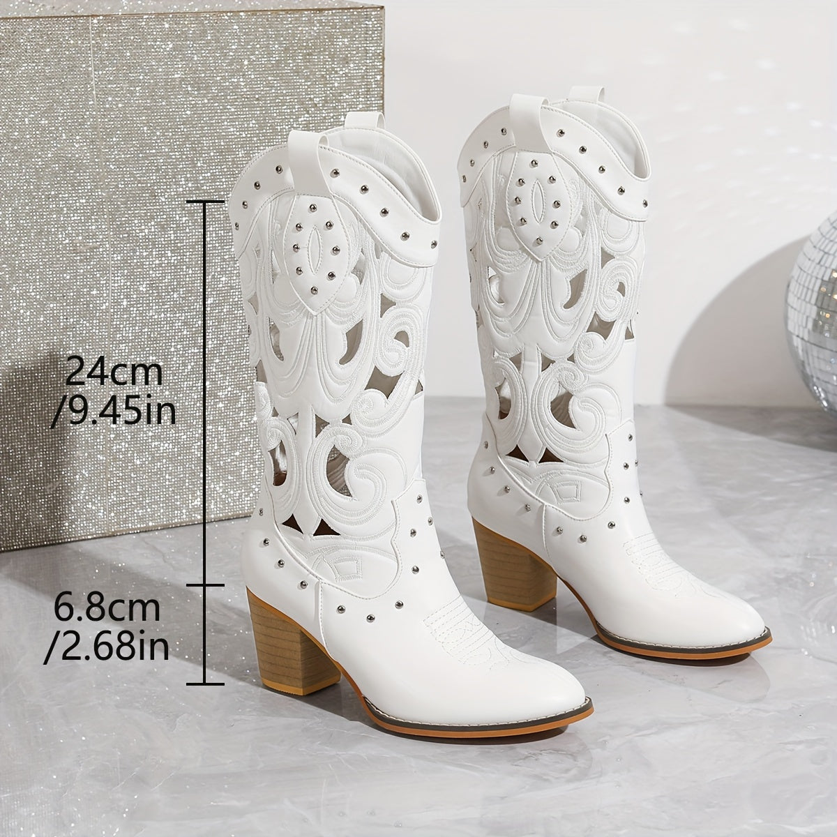 Stivale texano traforato con ricami – ecopelle