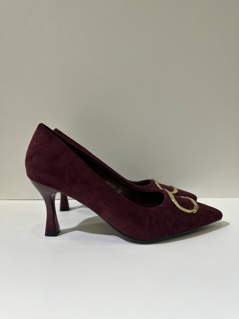 Décolleté ELETTRA, colore rosso, vista laterale: finitura effetto scamosciato, tacco sottile sagomato.