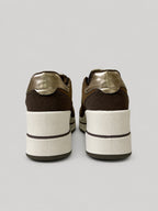 Sneakers ENYA, colore marrone, vista posteriore: suola platform.