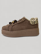 Sneakers NOVA, colore marrone, vista del lato opposto: finitura effetto scamosciato, suola platform.