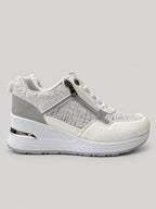 Sneakers NOLA, colore bianco, vista laterale: finitura con inserti texturizzati.