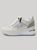 Sneakers NOLA, colore bianco, vista del lato opposto: finitura con inserti texturizzati.