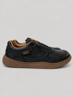 Sneakers UNA, colore nero, vista laterale: finitura con pannelli a contrasto.