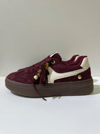 Sneakers EMI, colore rosso, vista del lato opposto: finitura con pannelli texturizzati, suola platform.