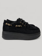 Sneakers OPAL, colore nero, vista laterale: finitura effetto scamosciato, suola platform.