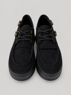 Sneakers OPAL, colore nero, vista frontale dall’alto: punta arrotondata e lacci.