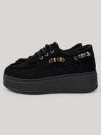 Sneakers OPAL, colore nero, vista del lato opposto: finitura effetto scamosciato, suola platform.