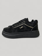 Sneakers ALLEGRA, colore nero, vista del lato opposto: finitura effetto scamosciato, suola platform.