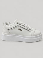 Sneakers ALLEGRA, colore bianco, vista laterale: finitura liscia, suola platform.