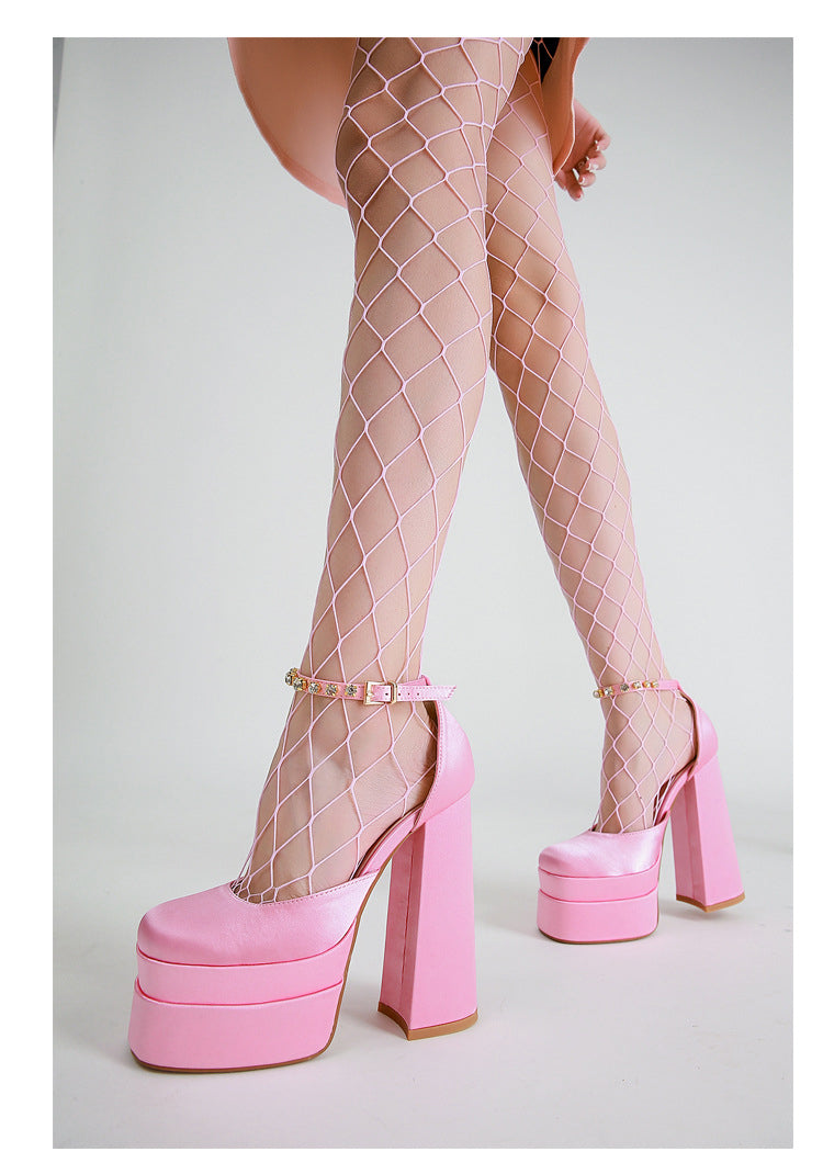 ALEXIA - sandali in raso platform rosa