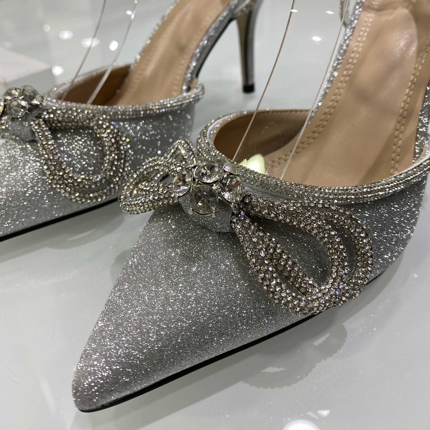 CINDY - sandali argento con fiocco glitter