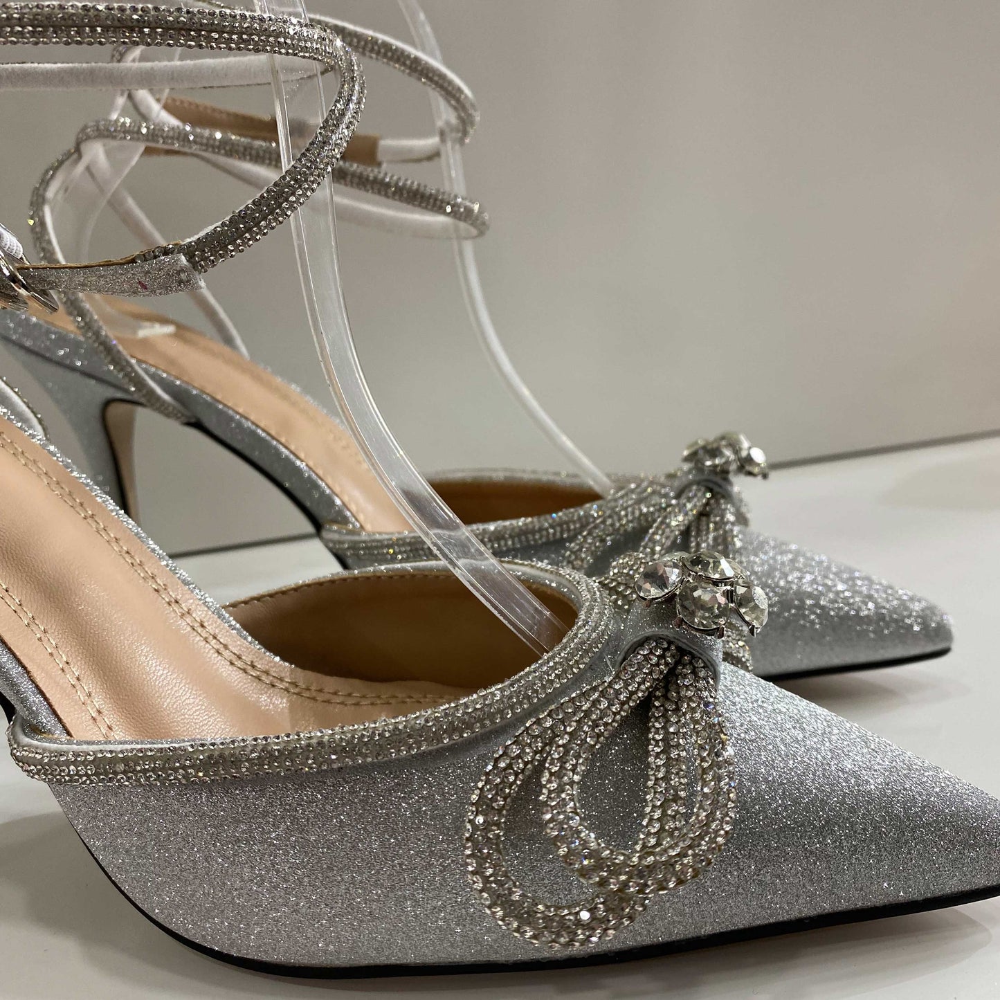 CINDY - sandali argento con fiocco glitter