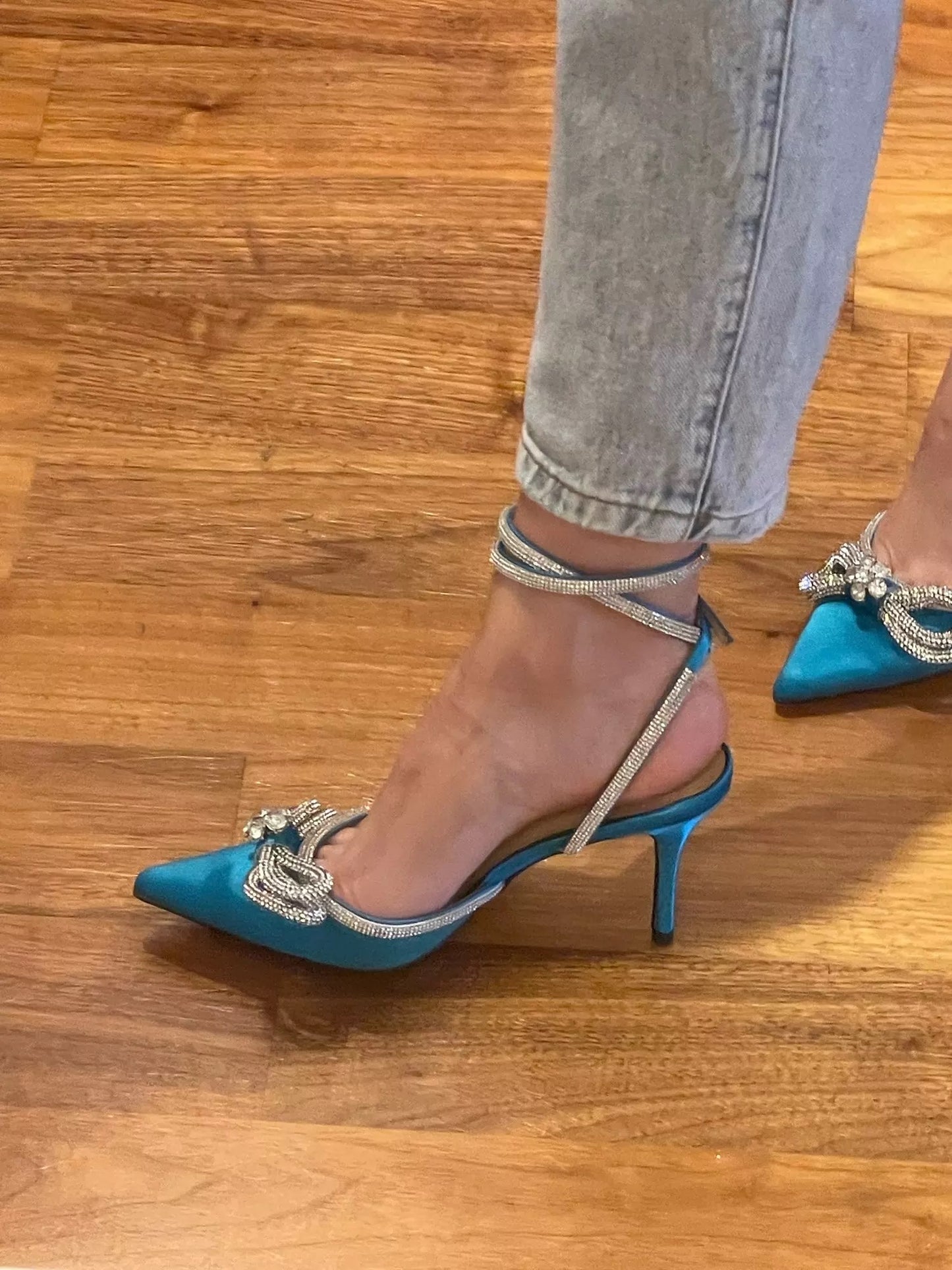 CINDY - sandali azzurro con fiocco glitter