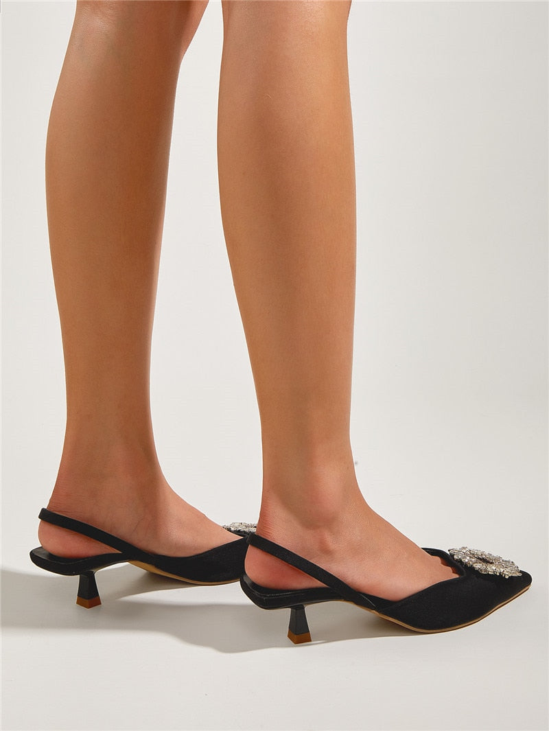 PALMA - sandali neri gioiello con tacco basso