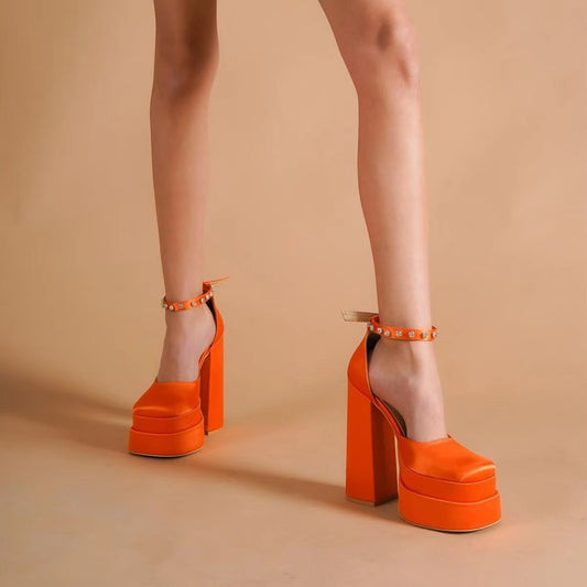 ALEXIA - sandali in raso platform arancio