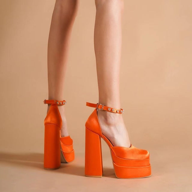 ALEXIA - sandali in raso platform arancio