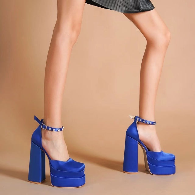 ALEXIA - sandali in raso platform blue